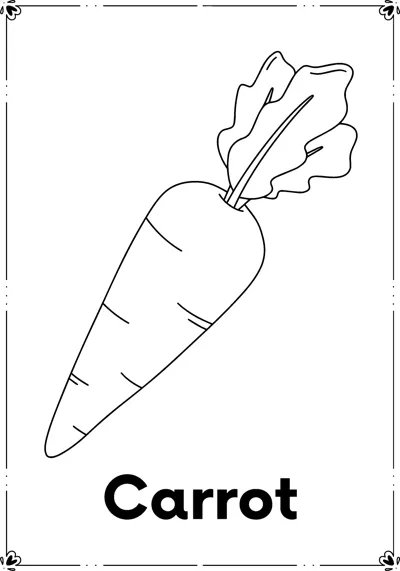 A single carrot with leafy greens above the word Carrot.