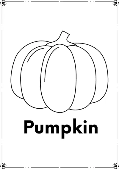 A ribbed pumpkin with a stem above the word Pumpkin.