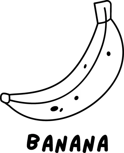 A single unpeeled banana with spots above the word BANANA in bold capitals.
