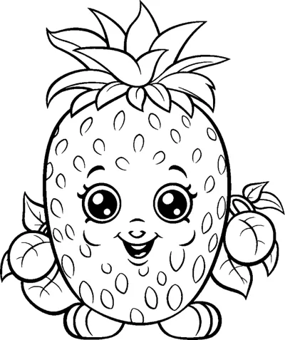 A cartoon pineapple with big eyes, a happy smile and leafy top stands with little arms.