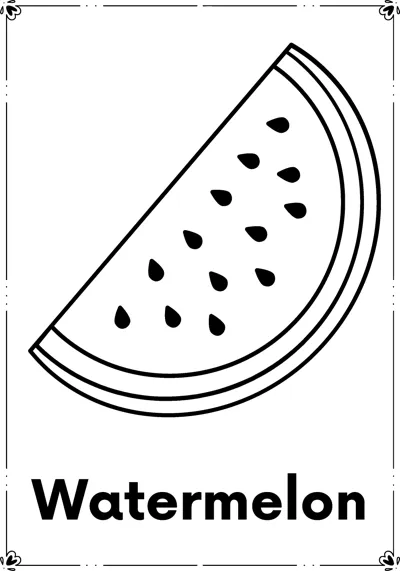 A single watermelon wedge with black seeds sits above the word Watermelon.