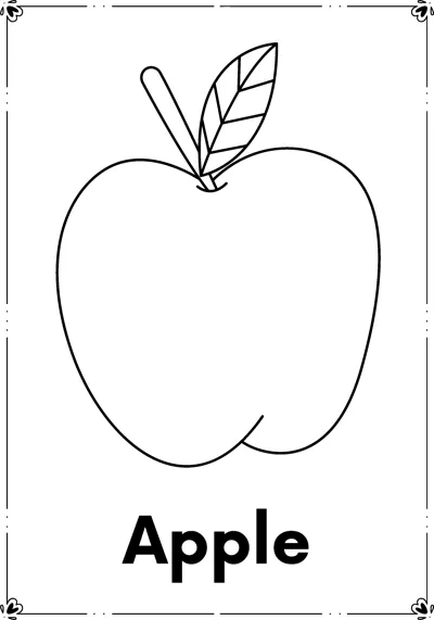 A plain apple with a stem and leaf above the word Apple.