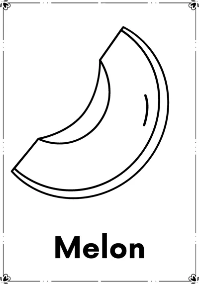 A curved melon wedge with rind above the word Melon.