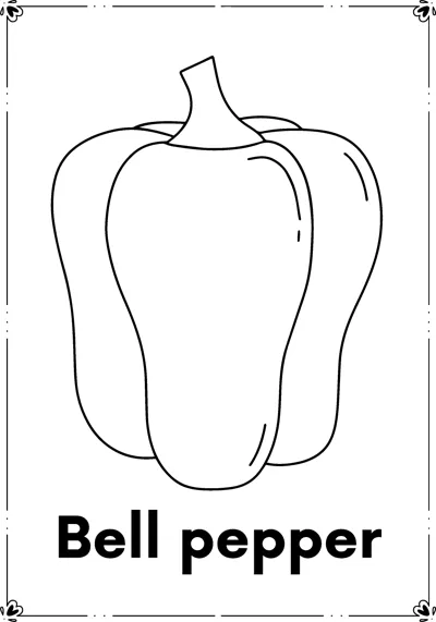 A single bell pepper with a stem above the words Bell pepper.