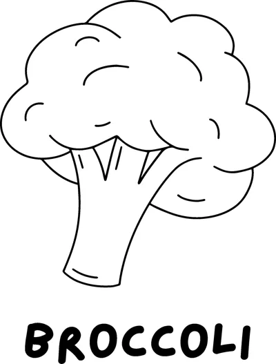 A head of broccoli on a stalk above the word BROCCOLI in bold capitals.