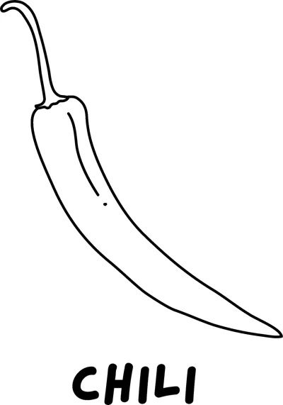A long curved chili with a stem above the word CHILI in bold capitals.