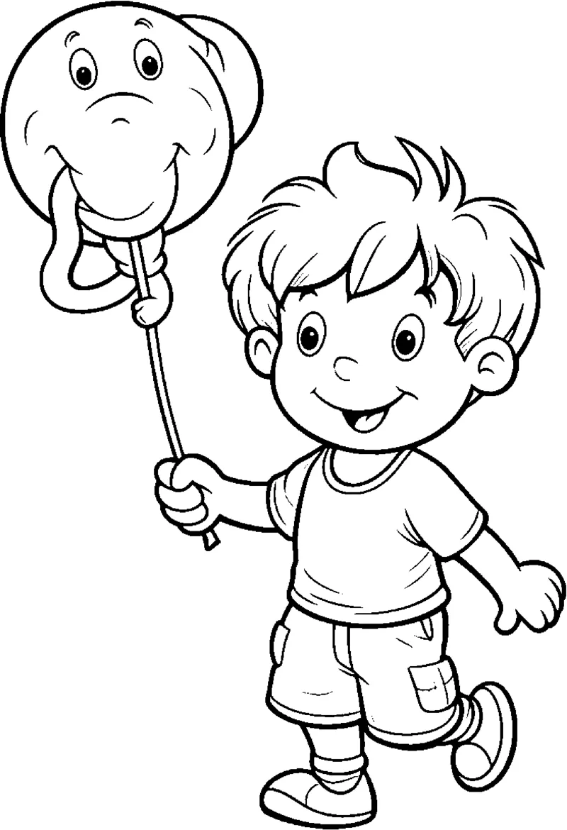 A boy holds a balloon with a smiling face drawn on it.