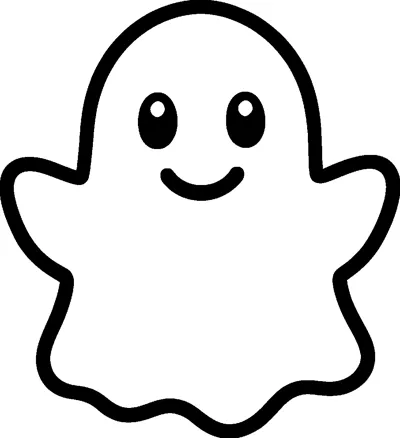 A small smiling ghost with round eyes and a wavy bottom, holding both arms out wide.