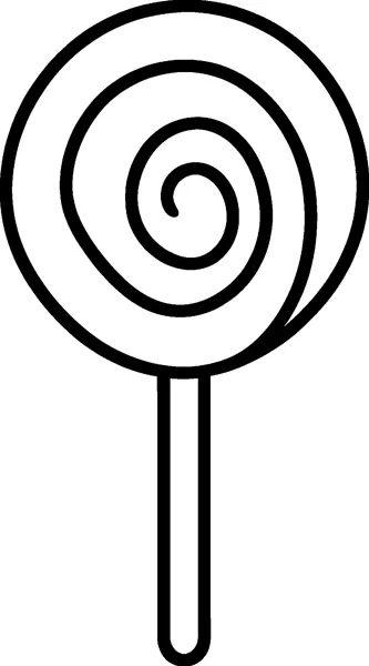 A round lollipop with a spiral swirl pattern on top of a long straight stick.
