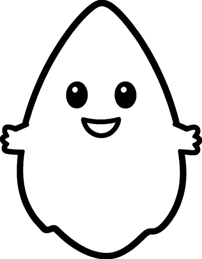 A smiling teardrop-shaped ghost with shiny round eyes, a happy open mouth and two tiny arms held out to the sides.