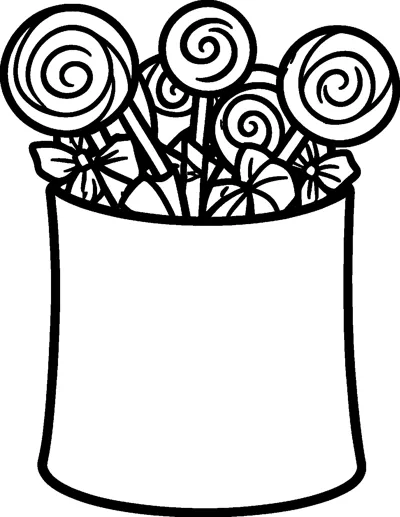A tall trick-or-treat bag overflowing with swirly lollipops and wrapped sweets.