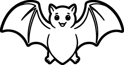 A chubby smiling bat with pointy ears and tiny feet spreading its two big wings.