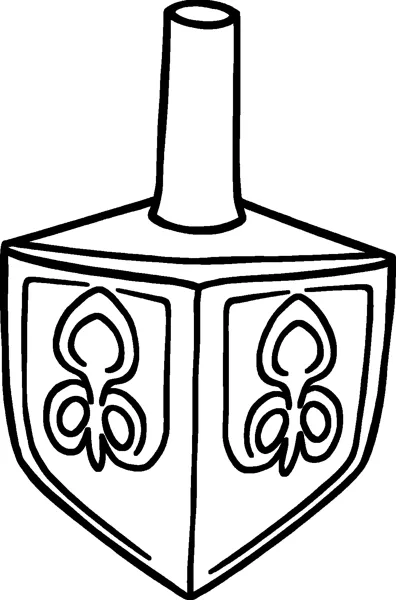 A large four-sided dreidel with a short handle on top and swirl designs on its sides.