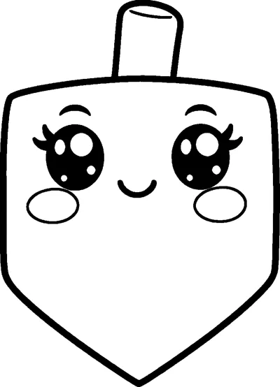 A kawaii dreidel with big sparkly eyes, rosy cheeks and a small smile.