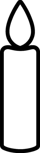 A single tall candle with a large teardrop flame drawn in thick black outline on a white page.