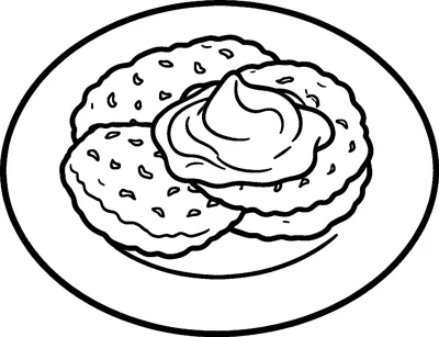 Two round potato latkes on an oval plate, topped with a tall swirl of sour cream.