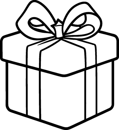 A square gift box wrapped with ribbon and topped with a large looped bow.