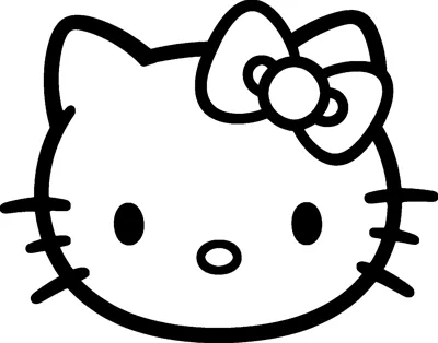 A large outline of Hello Kitty's round face with oval eyes, a small nose, three whiskers each side and a bow.