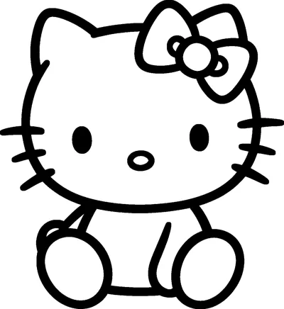 Hello Kitty sits on the floor with her round feet out in front, her bow on one ear and whiskers on her cheeks.