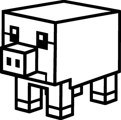 A square Minecraft pig with a big box-shaped body, a flat snout with two nostrils, small square eyes and four short legs.