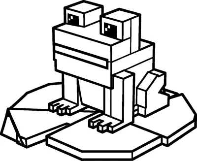 A blocky Minecraft frog with two cube eyes on top of its head sits on a flat, many-sided lily pad.