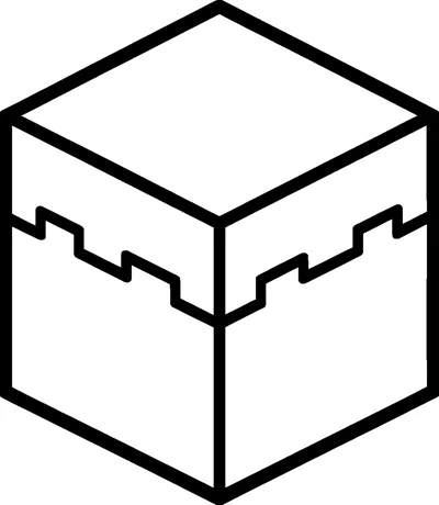 A single Minecraft grass block drawn as a large cube, with a stepped pixel edge where the grass top meets the dirt.