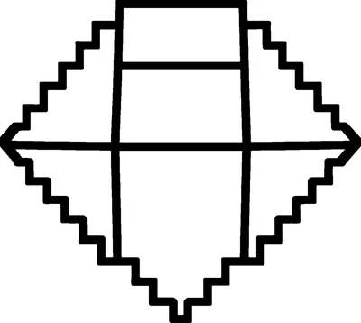 A Minecraft diamond drawn as a stepped pixel shape with a cross of lines dividing it into simple sections.