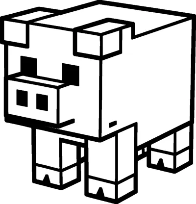 A blocky Minecraft pig drawn in simple outlines, standing on four short square legs with a flat pixel snout and small square eyes.