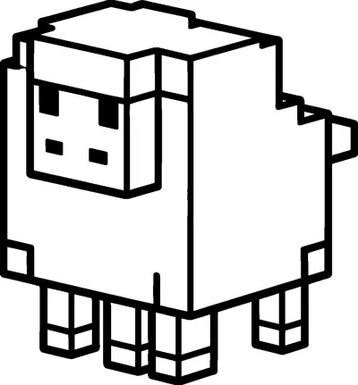 A blocky Minecraft sheep with a thick square woolly body, a small square face with eyes and nose, and four short legs.