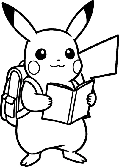 Pikachu wearing a backpack and holding an open map in both paws, ready for an adventure.