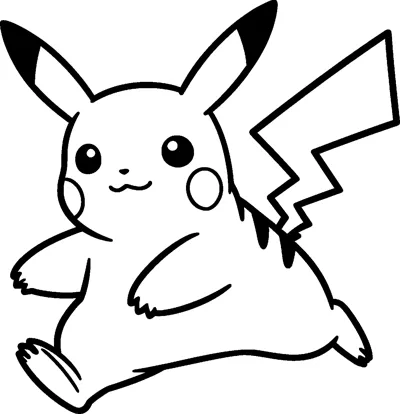 Pikachu dashes forward mid-stride with its paws out, round cheeks glowing and its zigzag lightning-bolt tail raised behind it.