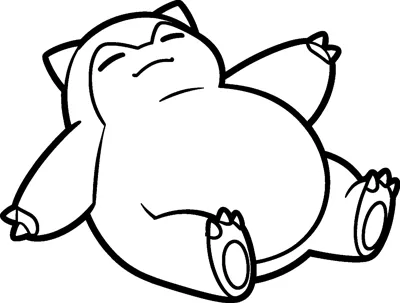 Snorlax lies fast asleep on its back with its arms spread wide, its huge round belly up and its big padded feet in the air.