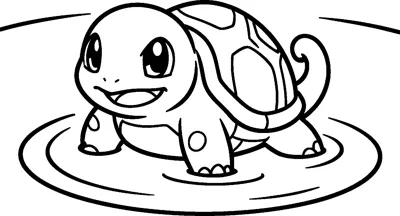 Squirtle paddling through pond water with ripples around it, its shell and curly tail showing.