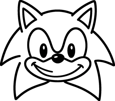 A close-up drawing of Sonic the Hedgehog's face with pointed ears, swept-back quills, big eyes and a wide happy grin.