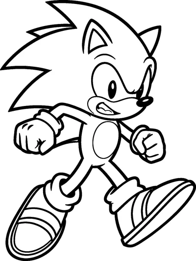 Sonic the Hedgehog dashes forward in mid-stride with clenched fists and a determined grin on his face.