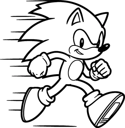 Sonic the Hedgehog dashes forward with clenched fists and a determined grin while speed lines streak out behind his quills and shoes.