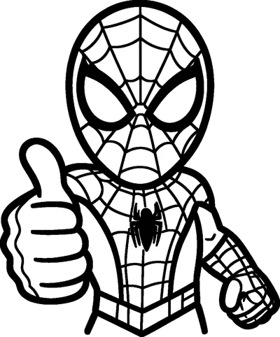 Cartoon Spider-Man shown from the waist up, smiling behind his mask and giving a big thumbs up with one hand.