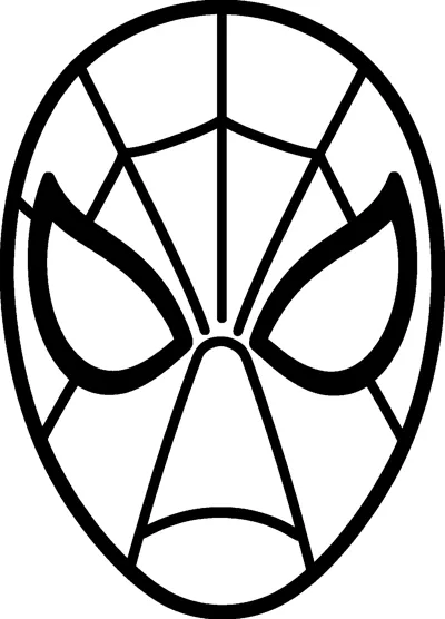 A very simple drawing of Spider-Man's mask with a few web lines and two large white eye lenses outlined in black.