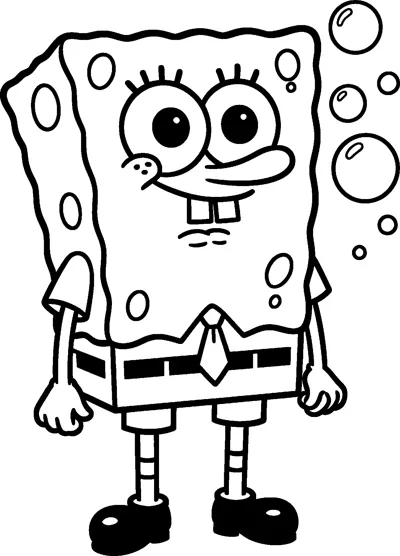 SpongeBob stands smiling with his hands by his sides while a group of round bubbles floats up beside him.