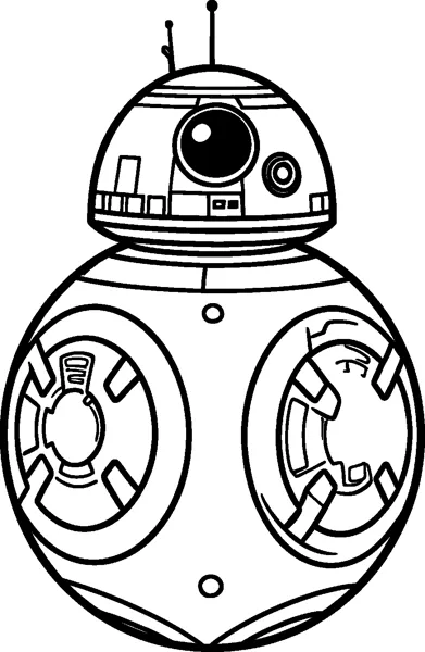 BB-8 the ball-shaped droid with a small dome head, two antennas, one big eye lens and round patterns on its body.
