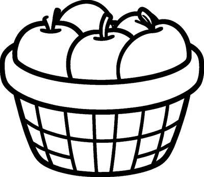 A woven basket with a thick rim holds a pile of round apples with little stems and one leaf.