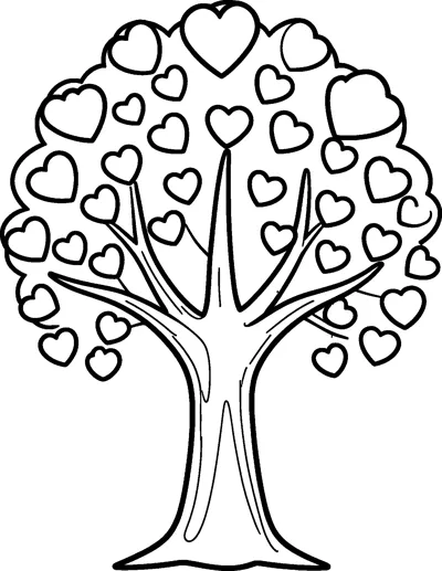 A tree with a thick trunk and branches covered in dozens of heart-shaped leaves.