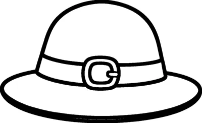 A round hat with a wide brim and a band around it, fastened with a big square buckle at the front.