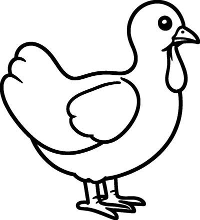 A plump turkey with a dangling wattle stands sideways on two feet, drawn in thick outlines.