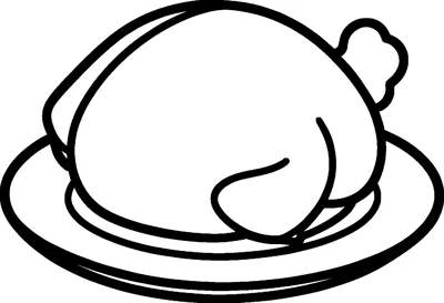 A whole roast turkey with plump drumsticks sits on a large round serving plate.