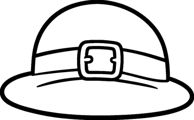 A round-topped hat with a wide brim and a band fastened by a large square buckle.