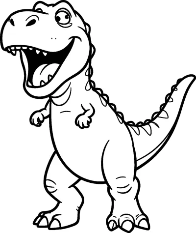 Rex the toy T-rex from Toy Story with his mouth wide open in a cheerful roar and his tiny arms tucked in.
