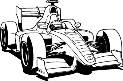 An open-wheel race car with a helmeted driver visible in the cockpit faces forward.