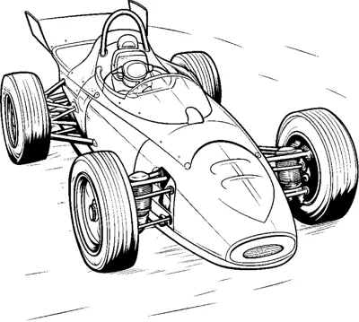 A classic open-wheel race car with a rounded nose leans into a corner with speed lines.