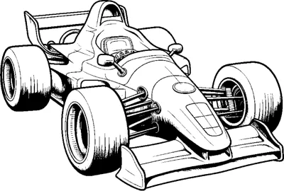 An open-wheel race car with a long nose is drawn in sketchy lines at a three-quarter angle.